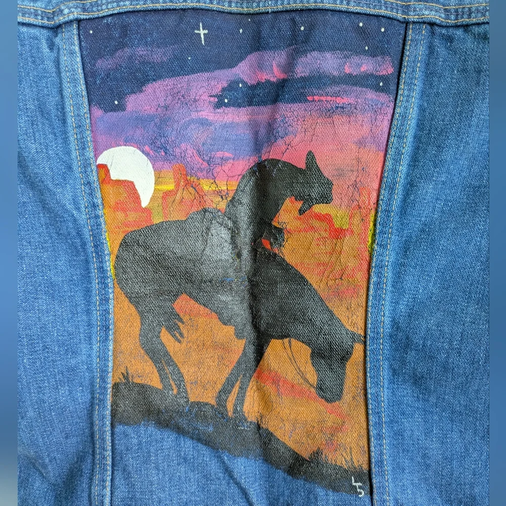 Vintage 60s-70s Wrangler Denim Jacket with Custom Painted Back - Picture 2 of 8